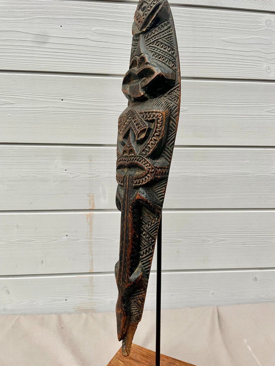 Pagaie Rame Cérémonielle «HOE». Maori Nouvelle Zélande XXème 20 ème bois tiki oiseau 84,5cm-photo-2