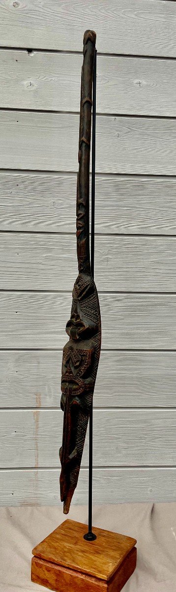 Pagaie Rame Cérémonielle «HOE». Maori Nouvelle Zélande XXème 20 ème bois tiki oiseau 84,5cm-photo-3