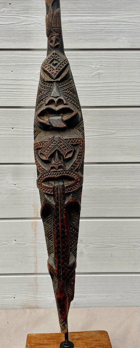 Pagaie Rame Cérémonielle «HOE». Maori Nouvelle Zélande XXème 20 ème bois tiki oiseau 84,5cm-photo-4