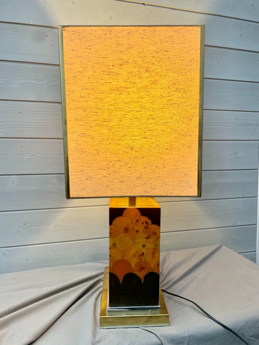 Jean-Claude MAHEY (1944) Lampe de salon d'ambiance circa 1970 design bois vernis exotique  68cm-photo-2