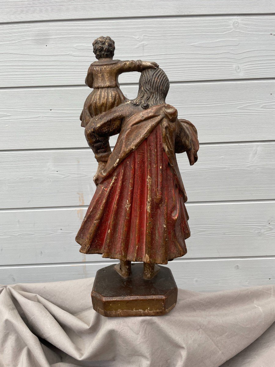 Saint Joseph et l'enfant Jésus sculpture bois polychrome XVIIIème 18ème École espagnole H.37cm -photo-2