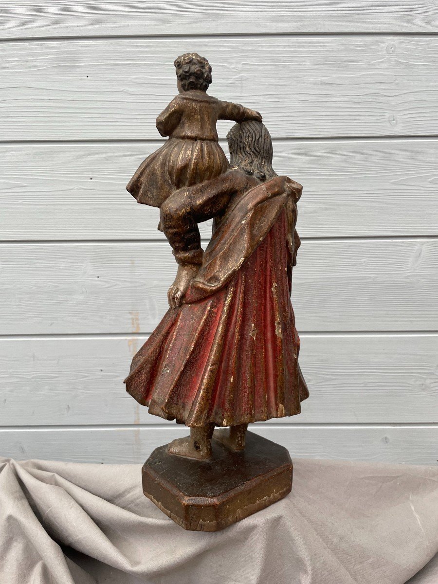 Saint Joseph et l'enfant Jésus sculpture bois polychrome XVIIIème 18ème École espagnole H.37cm -photo-3