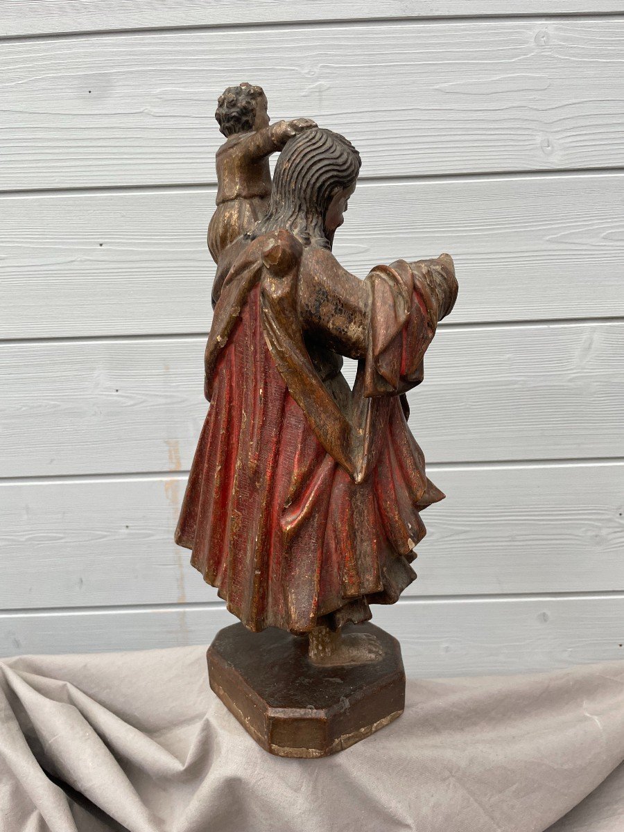 Saint Joseph et l'enfant Jésus sculpture bois polychrome XVIIIème 18ème École espagnole H.37cm -photo-6