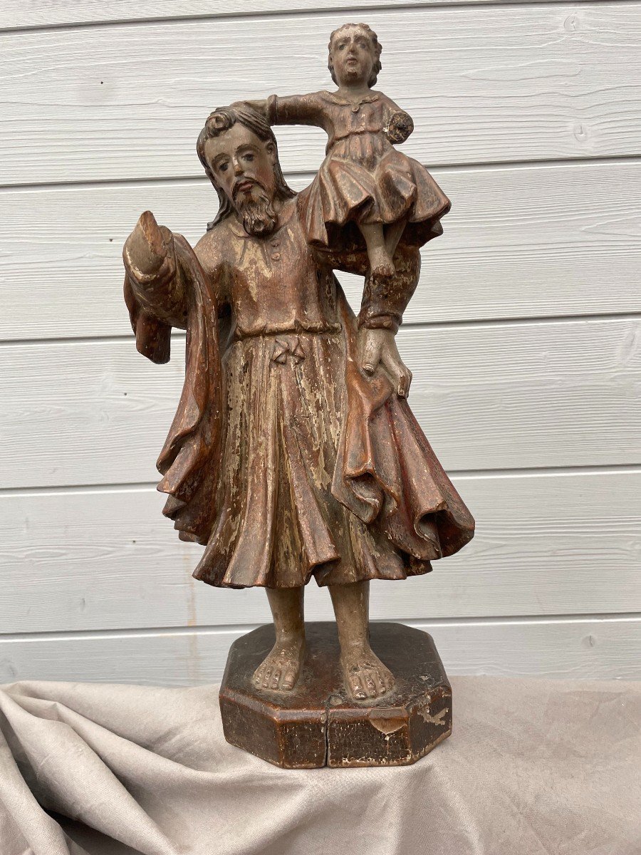 Saint Joseph et l'enfant Jésus sculpture bois polychrome XVIIIème 18ème École espagnole H.37cm 