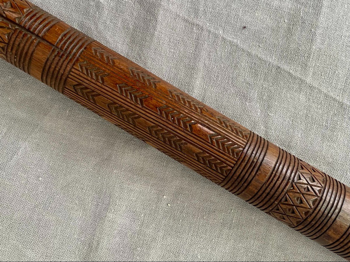 Bowaï War Club, Ironwood, Fiji Islands, Tonga Polynesia 84 Cm. Geometric Incisions-photo-3