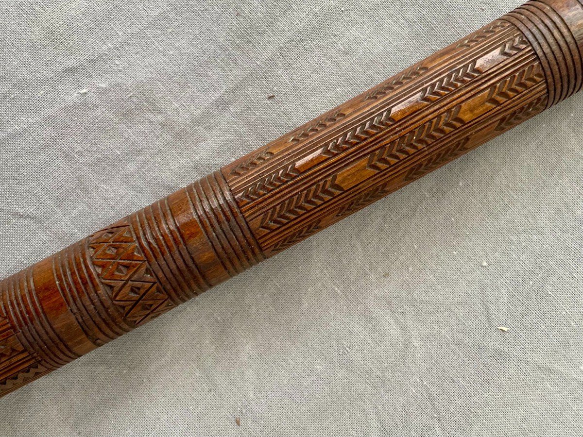 Bowaï War Club, Ironwood, Fiji Islands, Tonga Polynesia 84 Cm. Geometric Incisions-photo-4