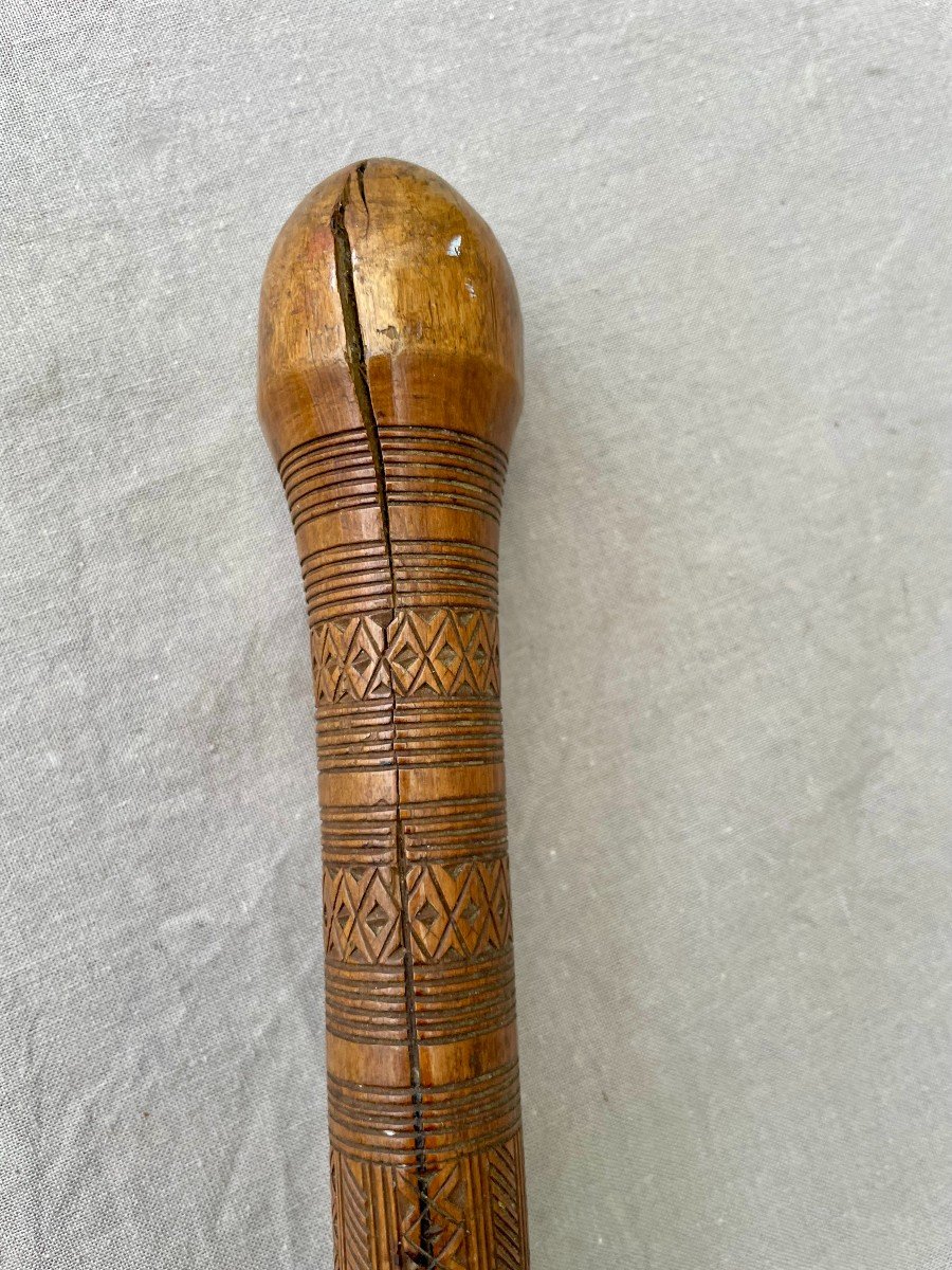 Bowaï War Club, Ironwood, Fiji Islands, Tonga Polynesia 84 Cm. Geometric Incisions-photo-2