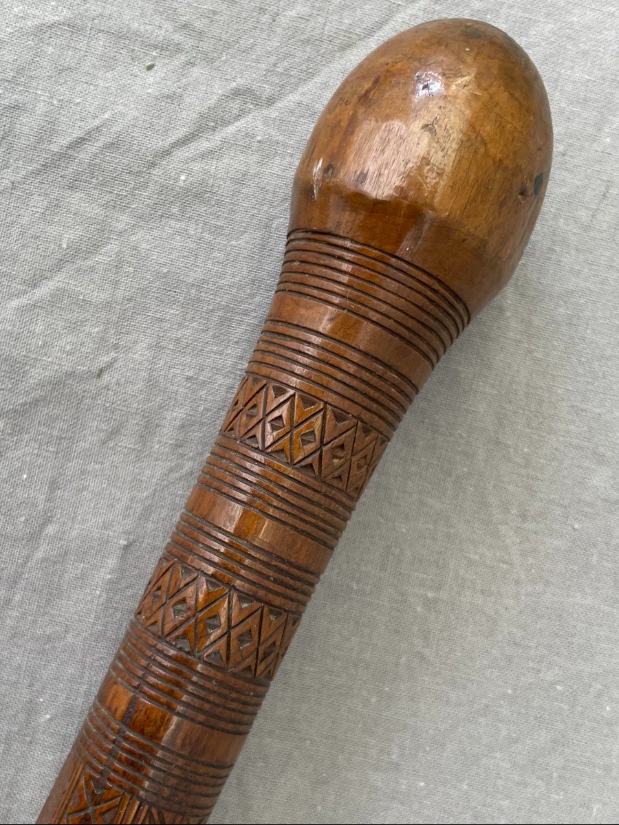 Bowaï War Club, Ironwood, Fiji Islands, Tonga Polynesia 84 Cm. Geometric Incisions-photo-4