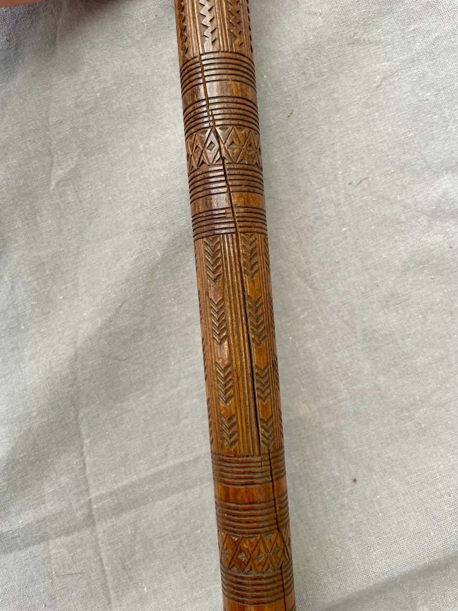 Bowaï War Club, Ironwood, Fiji Islands, Tonga Polynesia 84 Cm. Geometric Incisions-photo-6