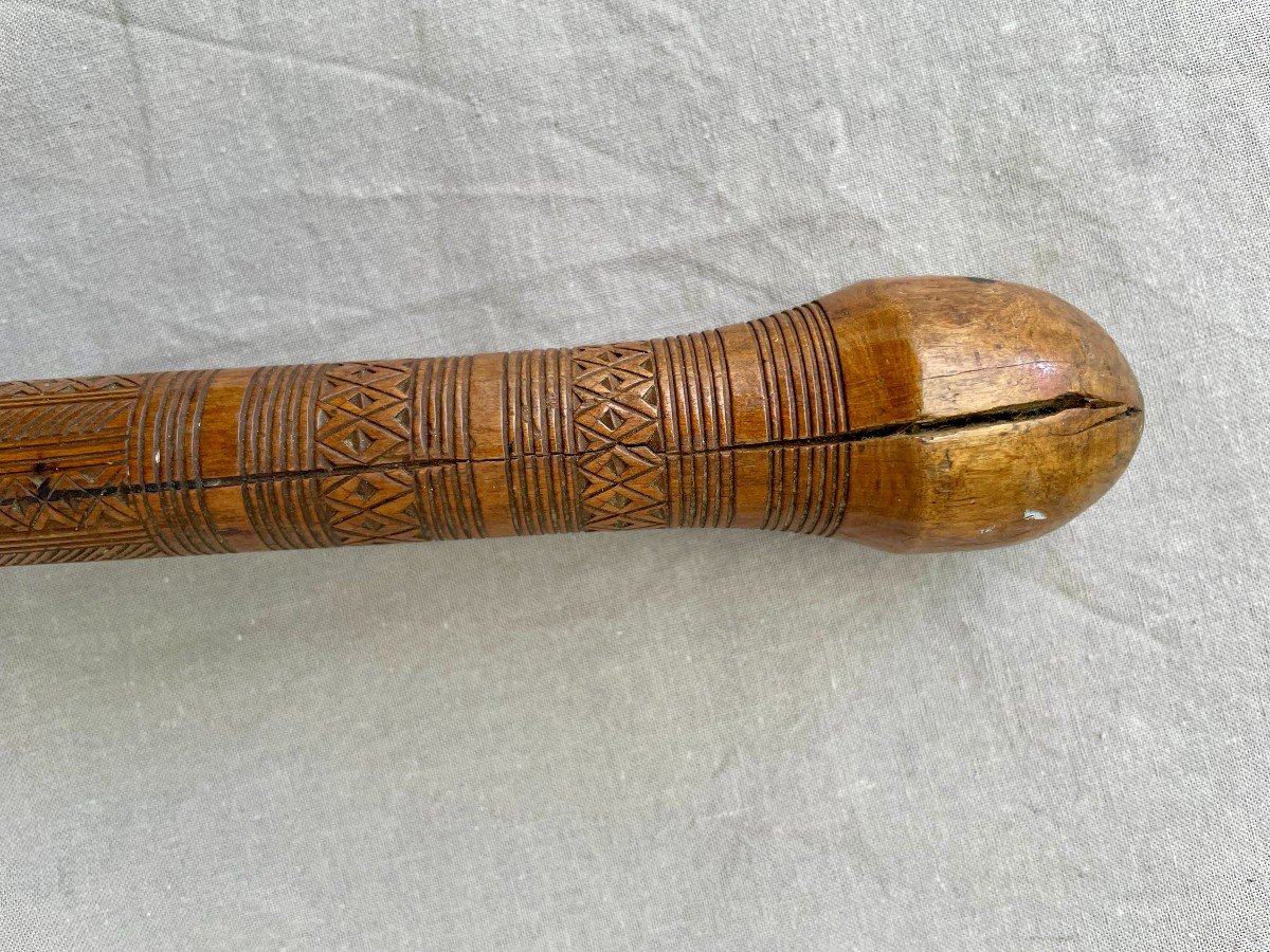 Bowaï War Club, Ironwood, Fiji Islands, Tonga Polynesia 84 Cm. Geometric Incisions-photo-7