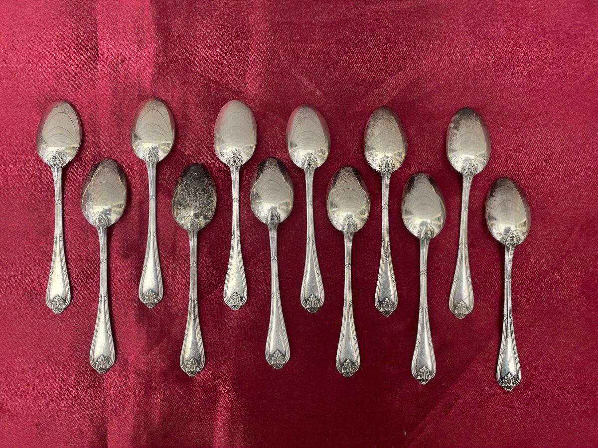 Henin, (& Cie) Case Of 12 Twelve Sterling Silver Mocha Coffee Spoons Minerva 1st Title 19th Century -photo-2