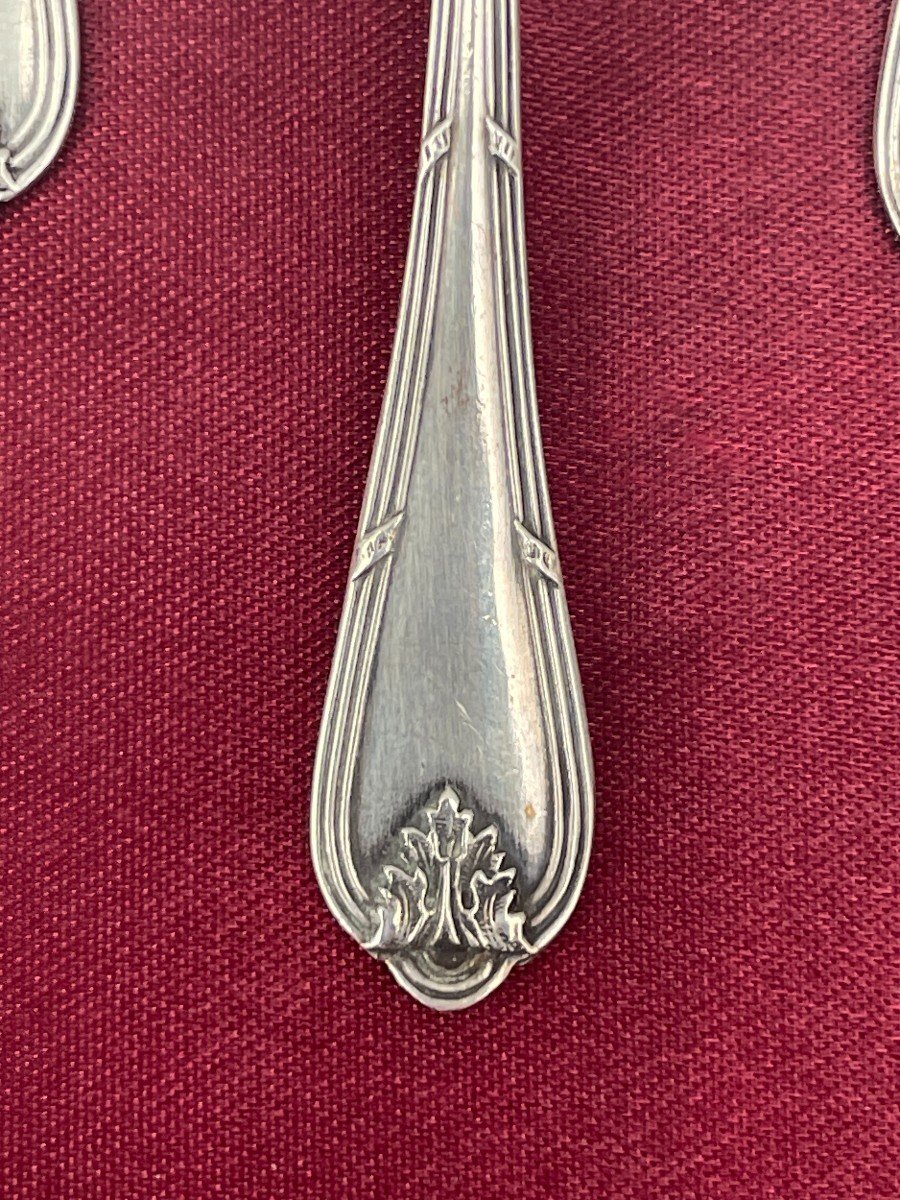 Henin, (& Cie) Case Of 12 Twelve Sterling Silver Mocha Coffee Spoons Minerva 1st Title 19th Century -photo-3