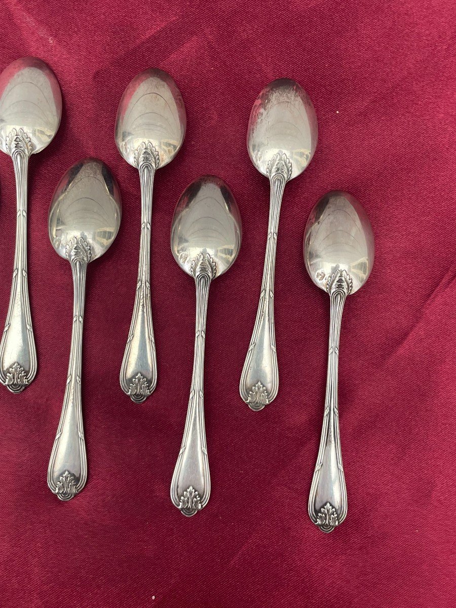 Henin, (& Cie) Case Of 12 Twelve Sterling Silver Mocha Coffee Spoons Minerva 1st Title 19th Century -photo-3