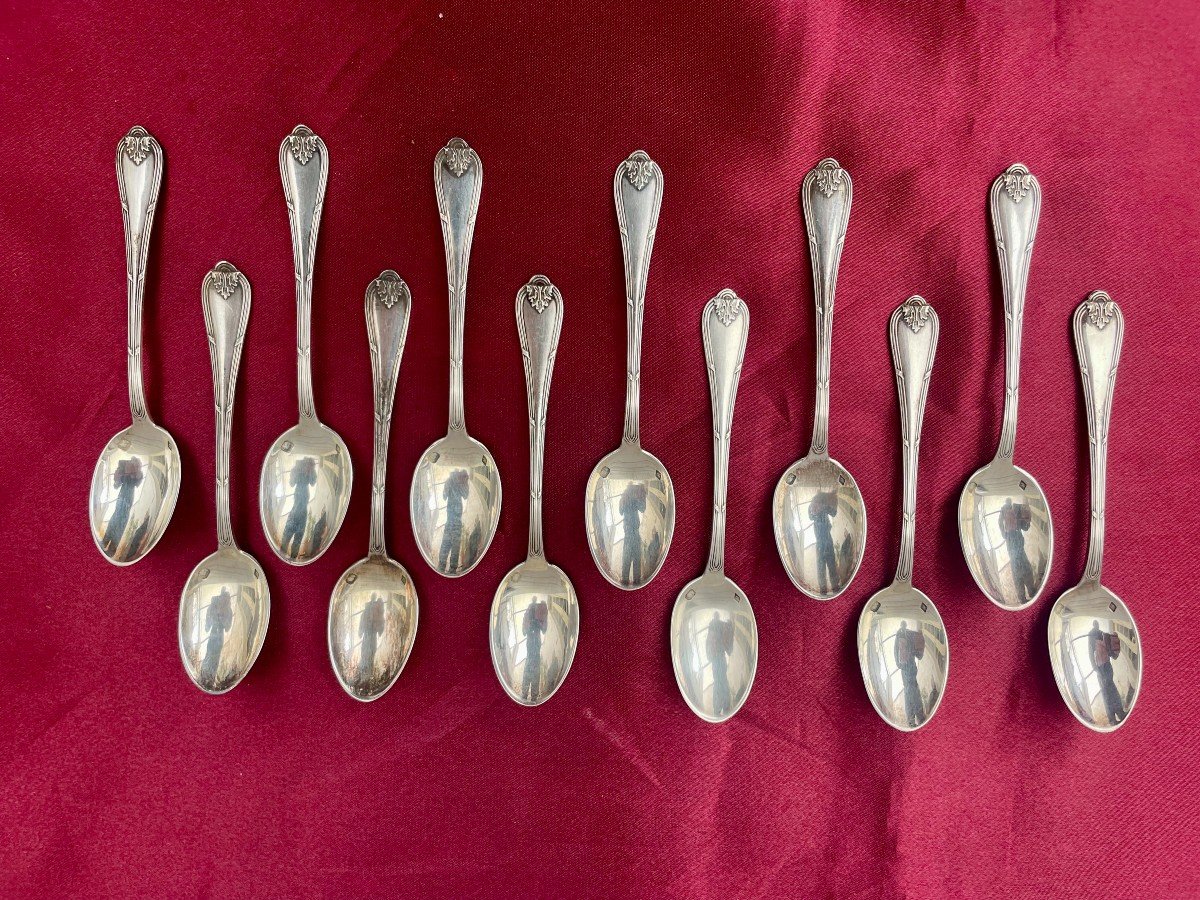 Henin, (& Cie) Case Of 12 Twelve Sterling Silver Mocha Coffee Spoons Minerva 1st Title 19th Century -photo-6