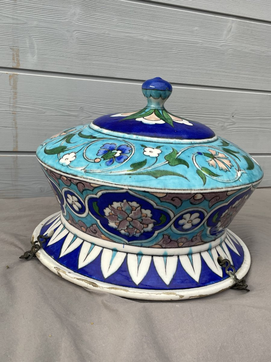 Théodore Deck (1823-1891) Blue Glazed Ceramic Planter Basin With Persian Iznik Decoration, 19th Century-photo-8
