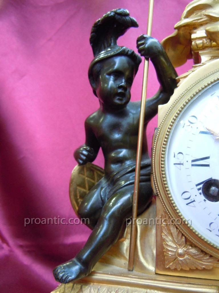 Gilt Bronze Clock 19th Cupid And Putto Warrior Nineteenth-photo-1