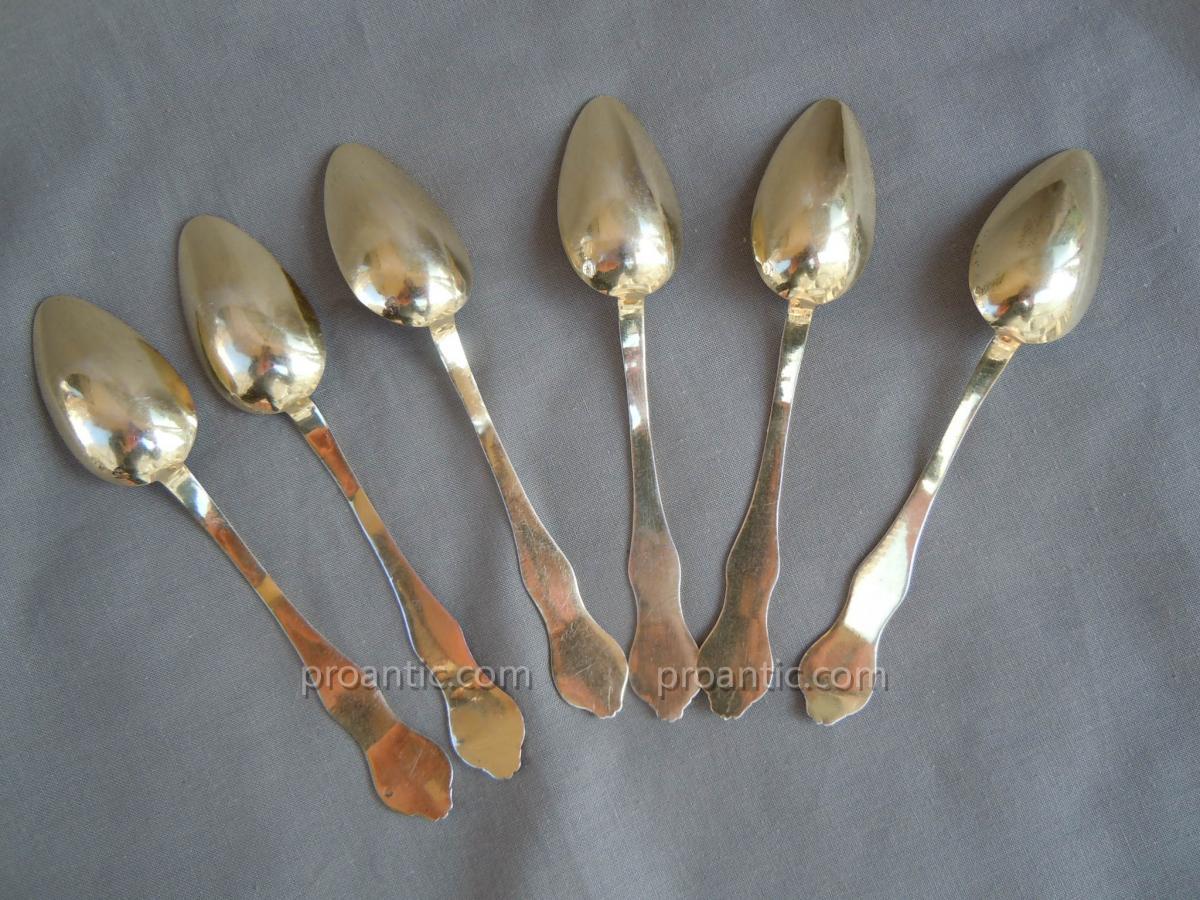 Suite Of 6 Tea Spoons Dessert In Silver Vermeil Minerve Napoléon III Box Rosewood-photo-2