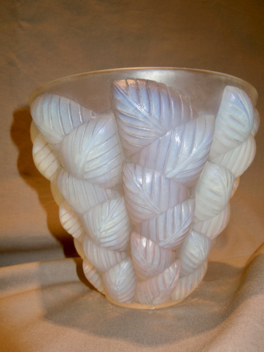 René Lalique (1860 - 1945) Vase Moissac Verre Opalescent 1927 Signé R.Lalique  Art Deco-photo-3