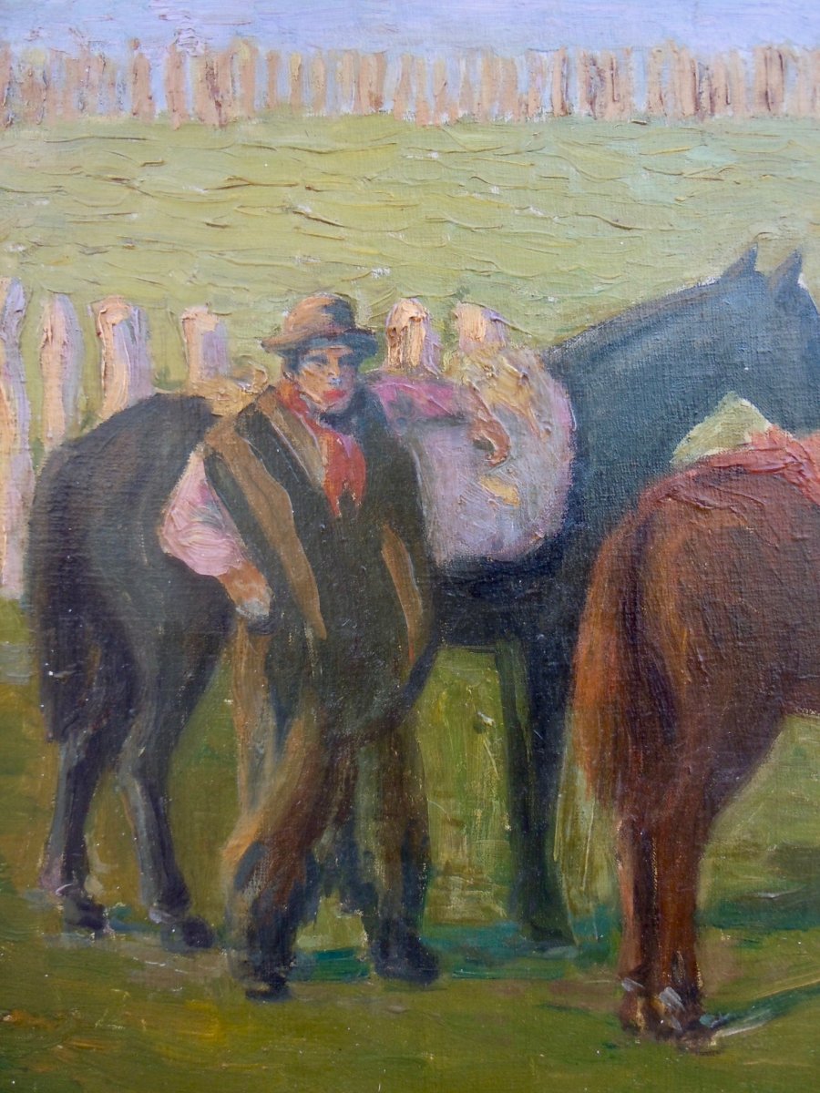 TORENT Evelio 1876-1940 Peintre de Catalogne Barcelone Ami de PICASSO Huile Sur Toile Argentine Chevaux Circa 1910 format 12F 50X61 cm -photo-6