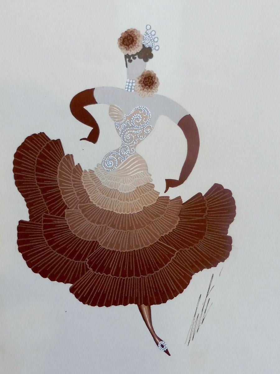 Romain de Tirtoff dit ERTÉ (1892-1990) gouache danseuse de Matchiche ou tango Brésilien signé numéroté -photo-3