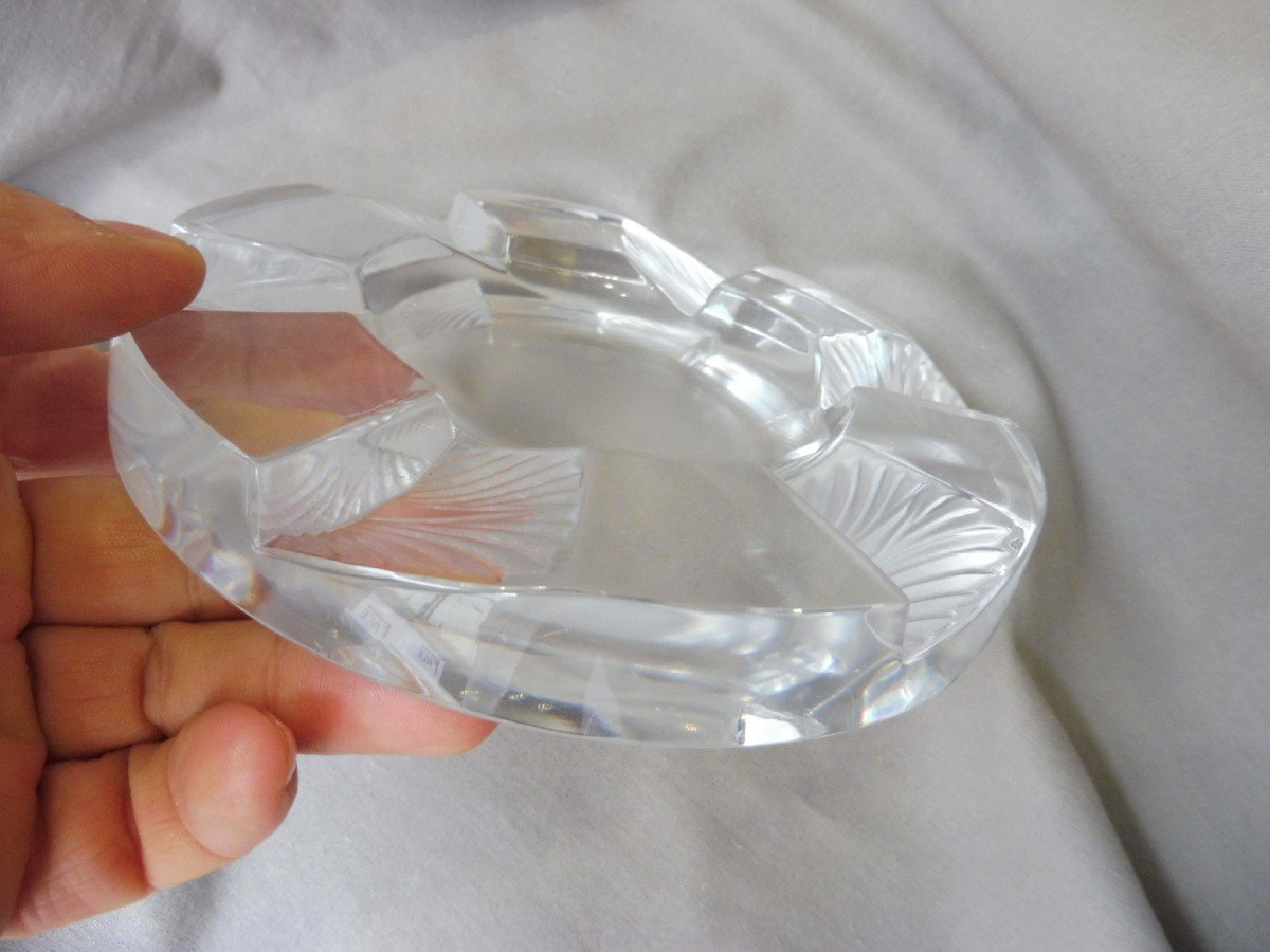 Lalique France Round Circular Ashtray In Transparent Crystal Alternating Palmettes In Satin D.15cm-photo-5