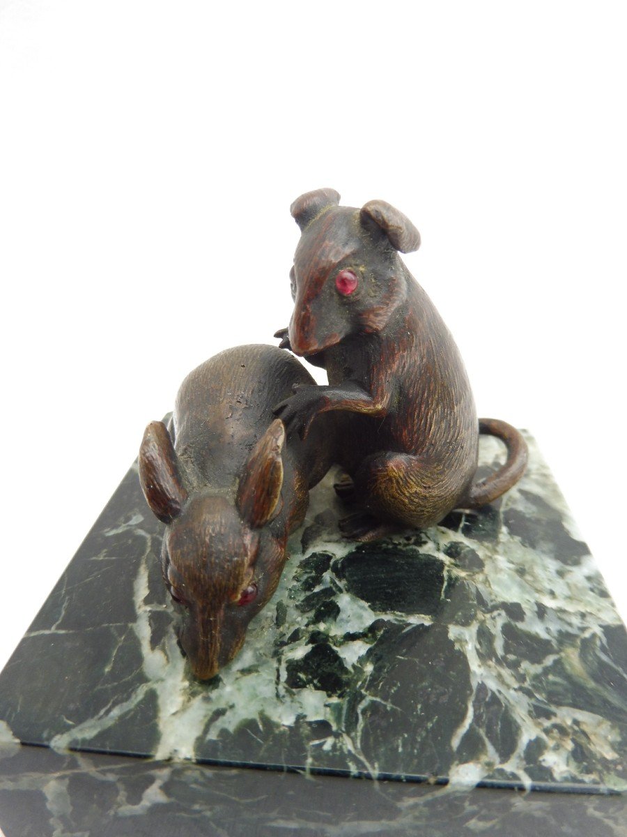 Austrian School (19th-20th Centuries) Vienna Bronze Couple Group Of Rodents After Franz Bergman-photo-7