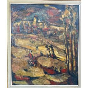 Eduardo Pisano (1912-1986) Animated Landscape In Spain Circa 1950 10p 55x38 Cm Signed Oil On Canvas Signed