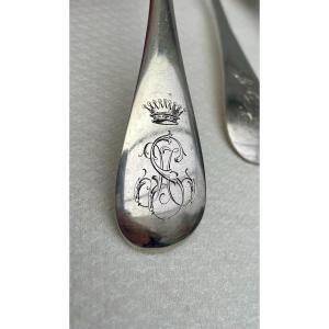 Hénin & Cie fin 19ème six 6 couverts de table 12P argent massif uniplat M.S couronne Comte 1kg 