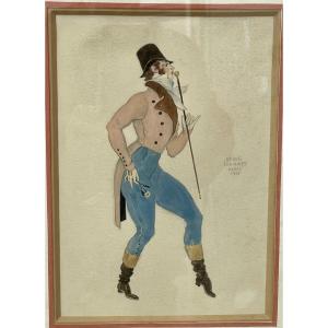 Serge IVANOFF (Moscou 1893-Paris 1983) Russe Dandy Crayon et aquarelle signé daté  Paris 1935