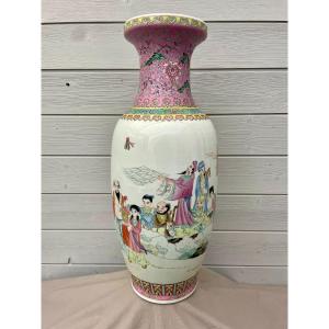 Vase balustre Chine porcelaine Jingdezhen famille rose style Qianlong 乾隆帝 kien-long 20ème 62cm 