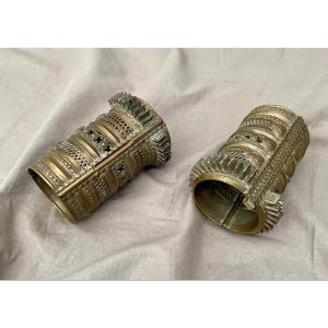 Pair Of Bronze Bilezik Women's Cuff Bracelets, Turkmenistan Afghanistan 