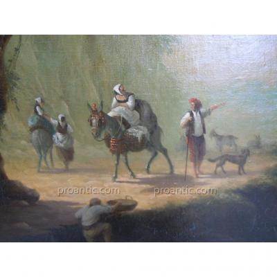 Landscape XIXth Oil On Canvas Berger Au Turban Red Italy Lombardy 19th