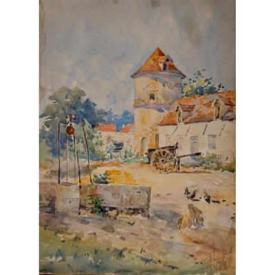 René Leverd 1872-1938 Aquarelle Basse Cour Poules Post-impressionniste Postimpressionnnisme 