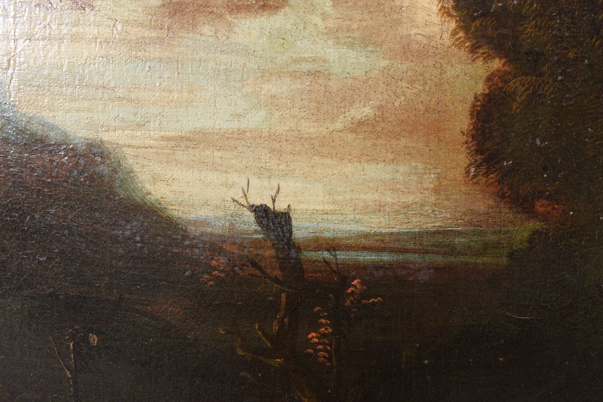 Roman School, Late 17th – Early 18th Century Landscape With Figures Oil On Canvas-photo-2