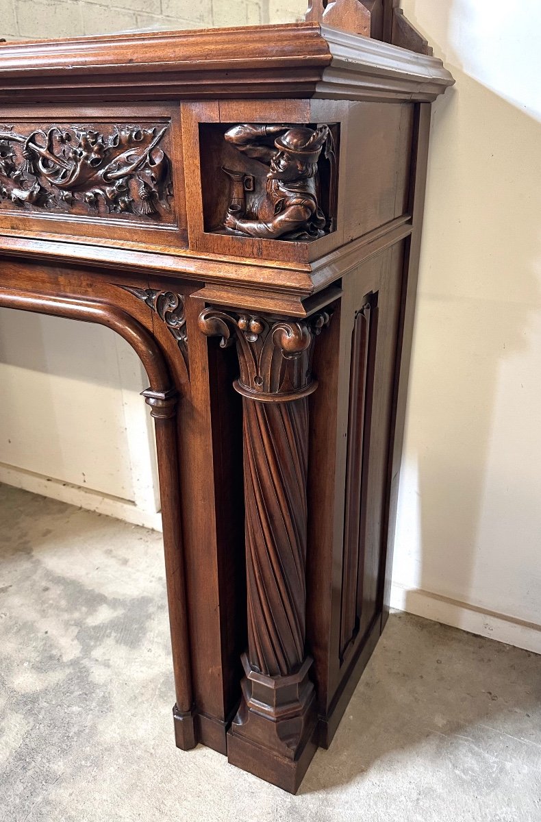 Gothic Style Walnut Fireplace-photo-2