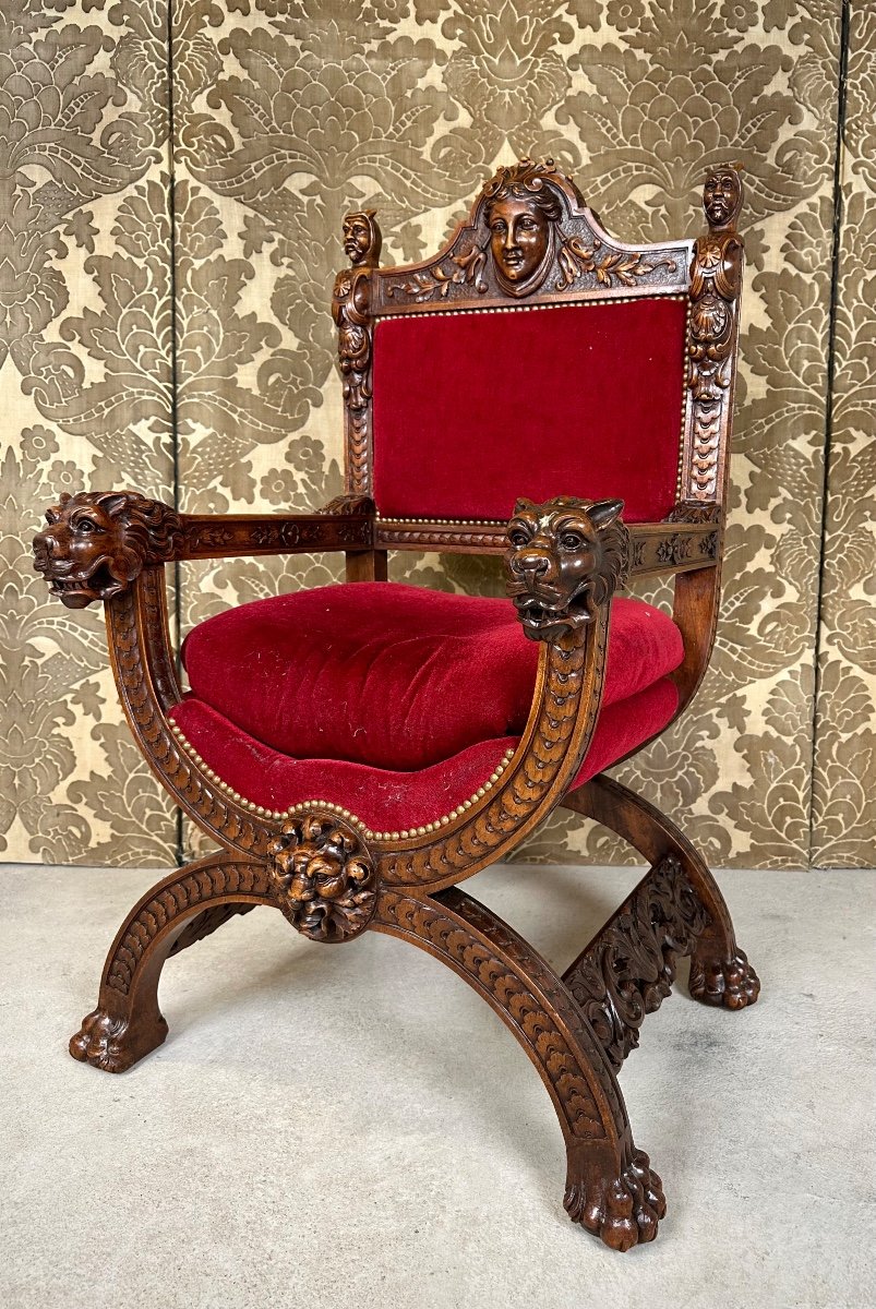 Ceremonial Armchair In Walnut Renaissance Style Late 19th Century-photo-2