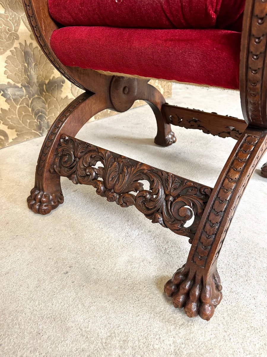 Ceremonial Armchair In Walnut Renaissance Style Late 19th Century-photo-3