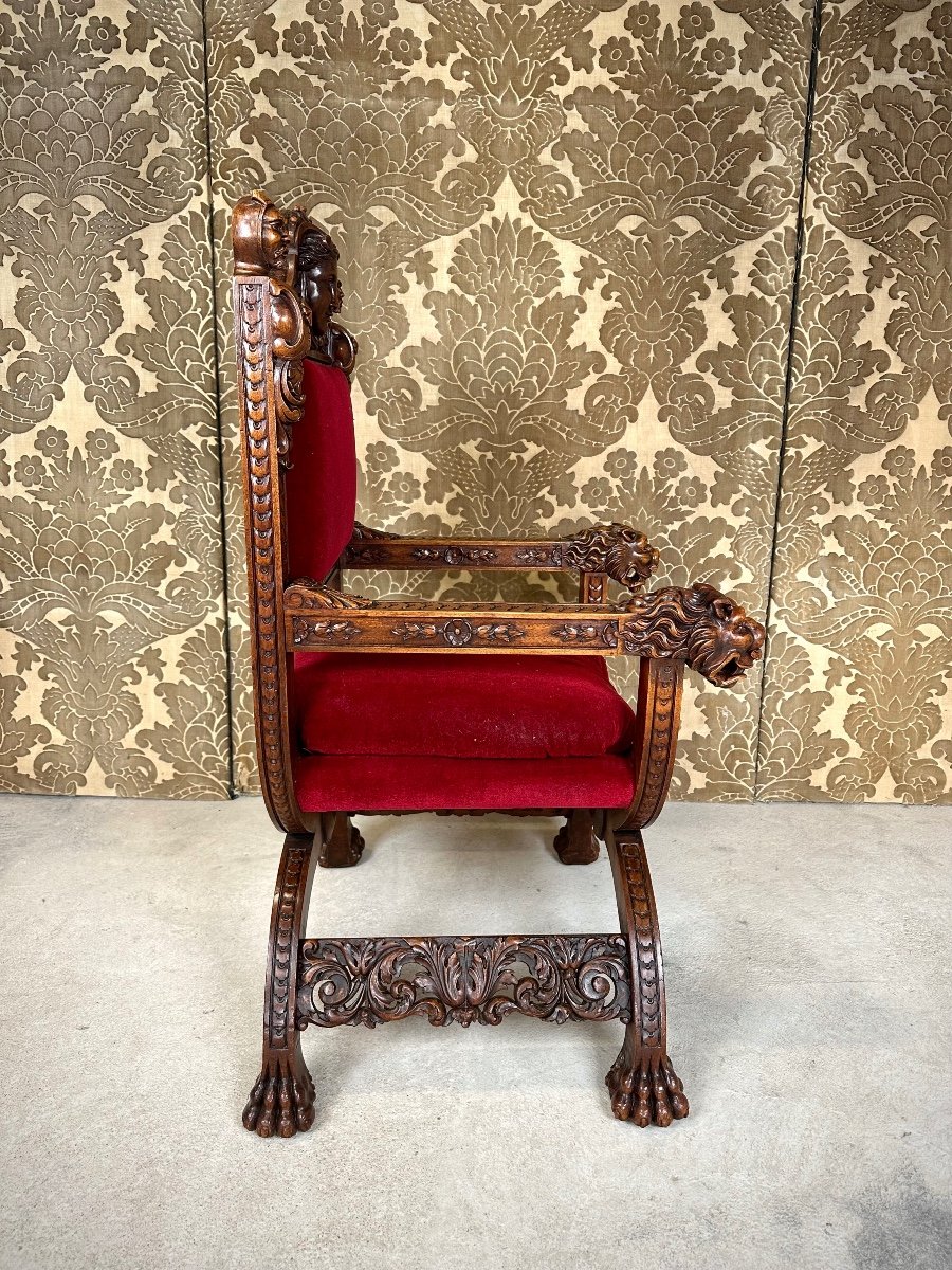 Ceremonial Armchair In Walnut Renaissance Style Late 19th Century-photo-5