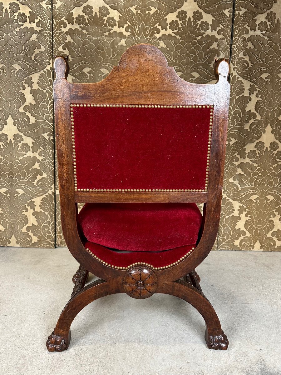 Ceremonial Armchair In Walnut Renaissance Style Late 19th Century-photo-6