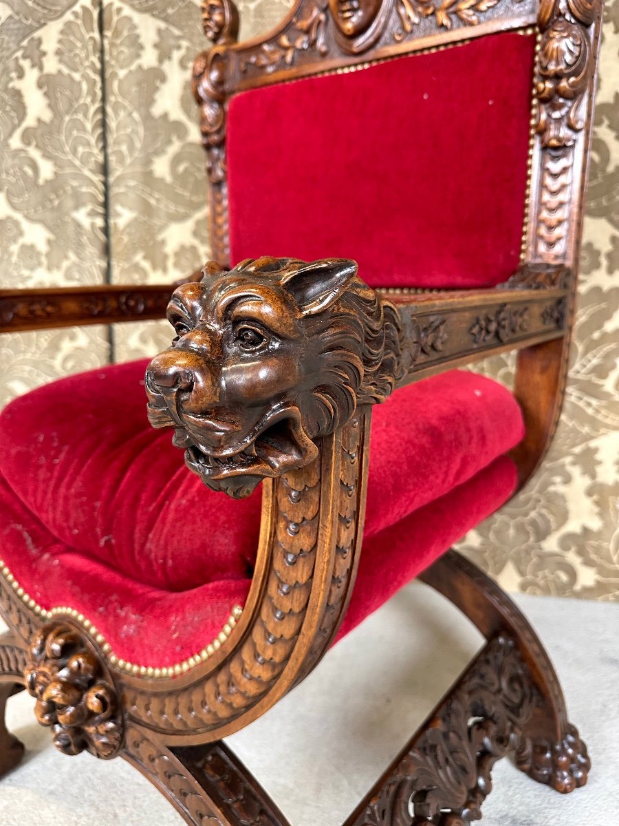 Ceremonial Armchair In Walnut Renaissance Style Late 19th Century