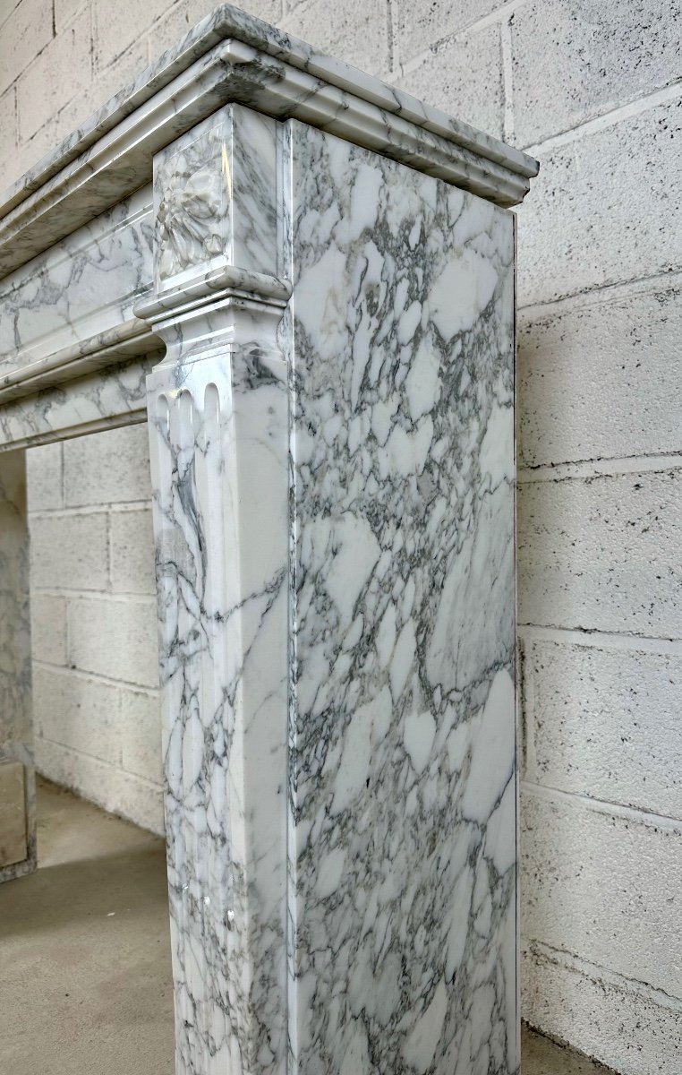 Louis XVI Fireplace In Arabescato Marble Late 19th Century-photo-4