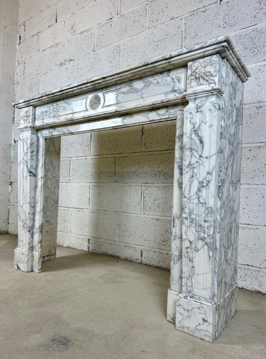 Louis XVI Fireplace In Arabescato Marble Late 19th Century-photo-8