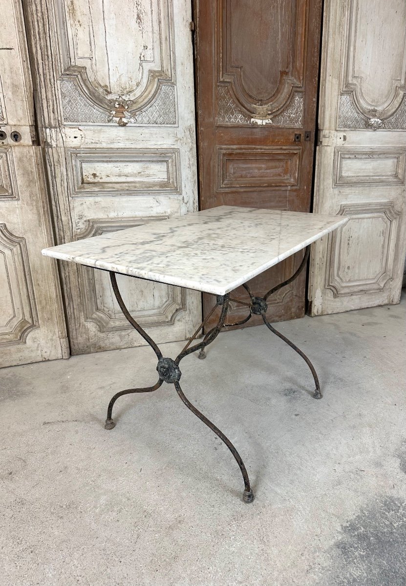 1900s Wrought Iron And Marble Bistro Table-photo-2