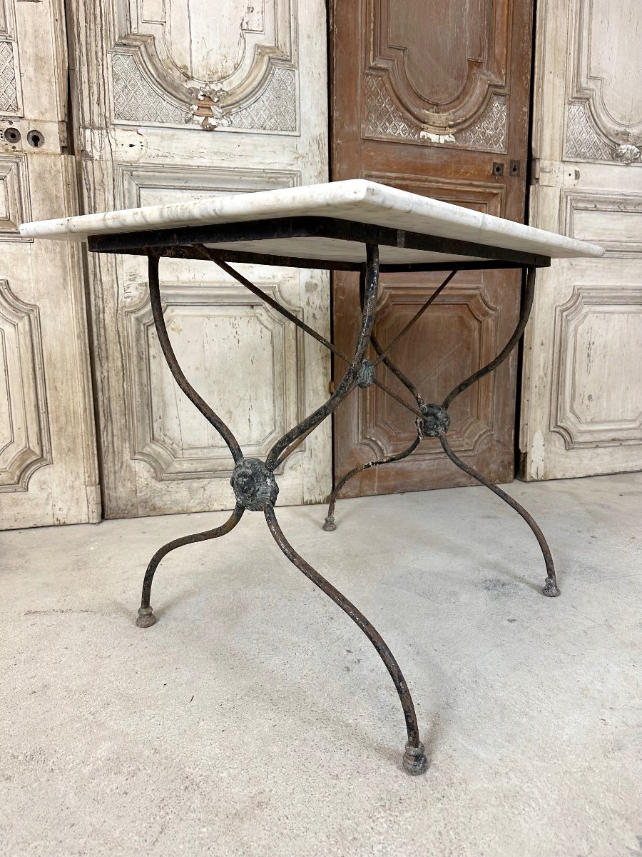 1900s Wrought Iron And Marble Bistro Table-photo-3