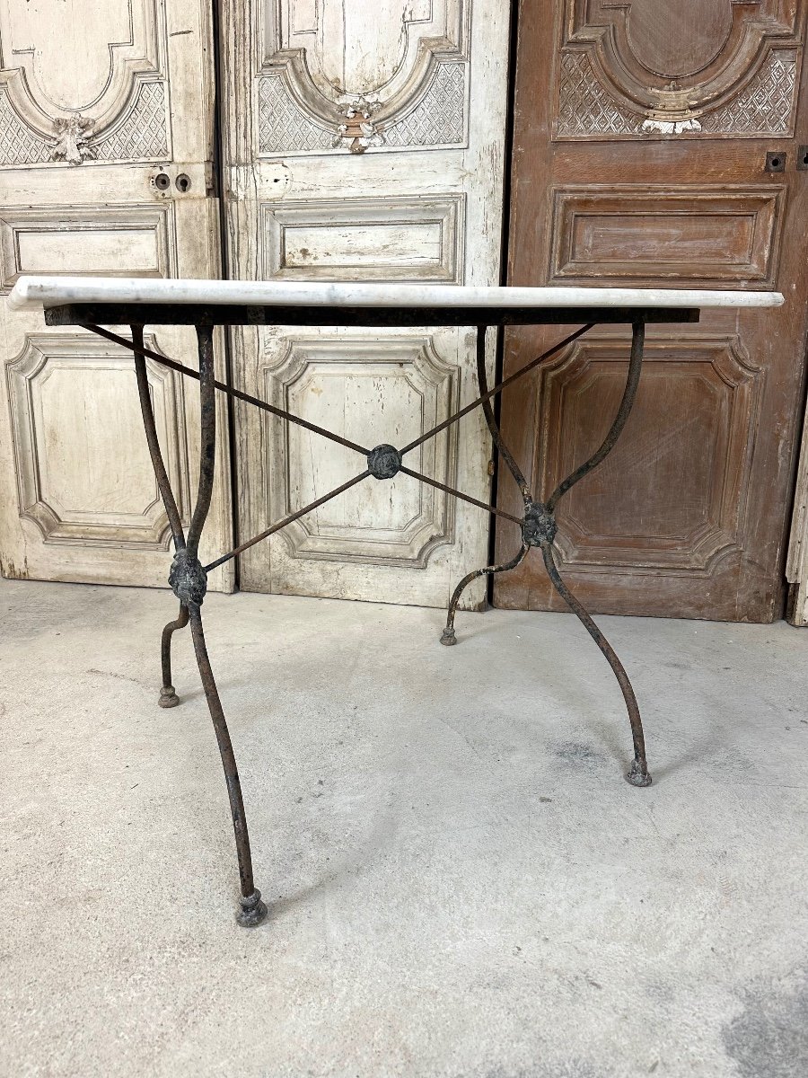 1900s Wrought Iron And Marble Bistro Table-photo-4