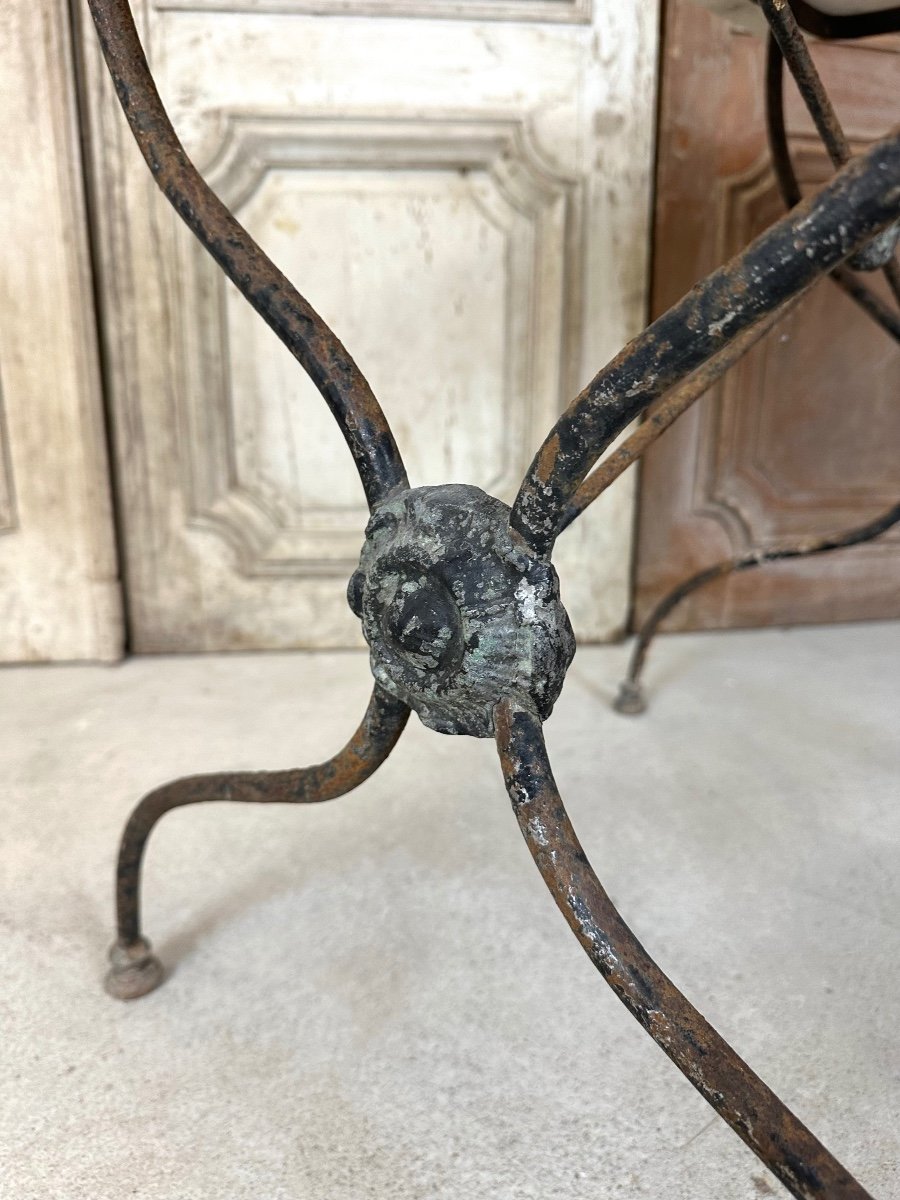 1900s Wrought Iron And Marble Bistro Table-photo-2