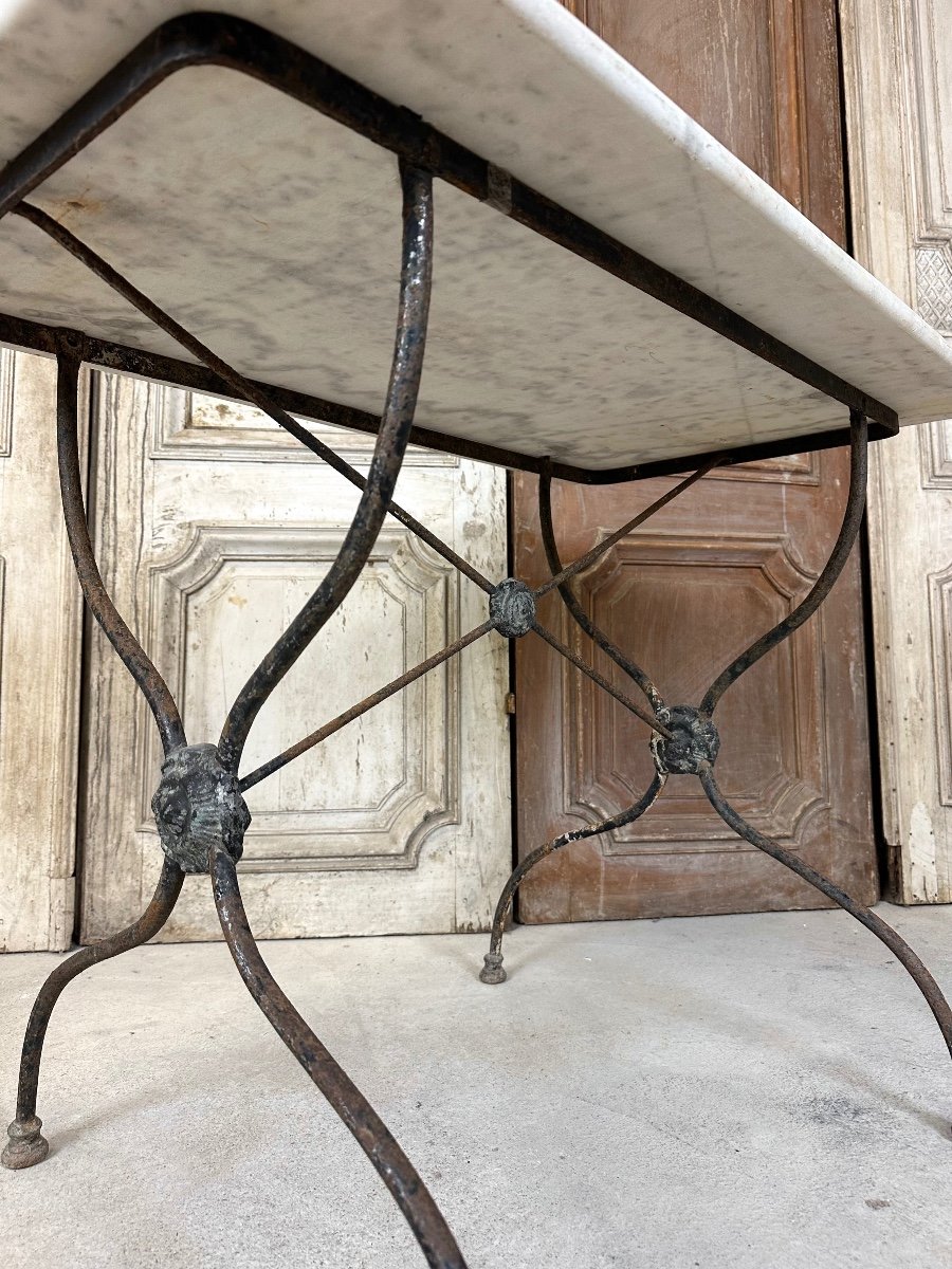 1900s Wrought Iron And Marble Bistro Table-photo-3