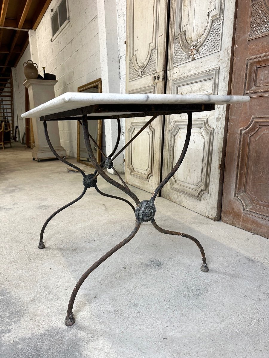 1900s Wrought Iron And Marble Bistro Table-photo-5