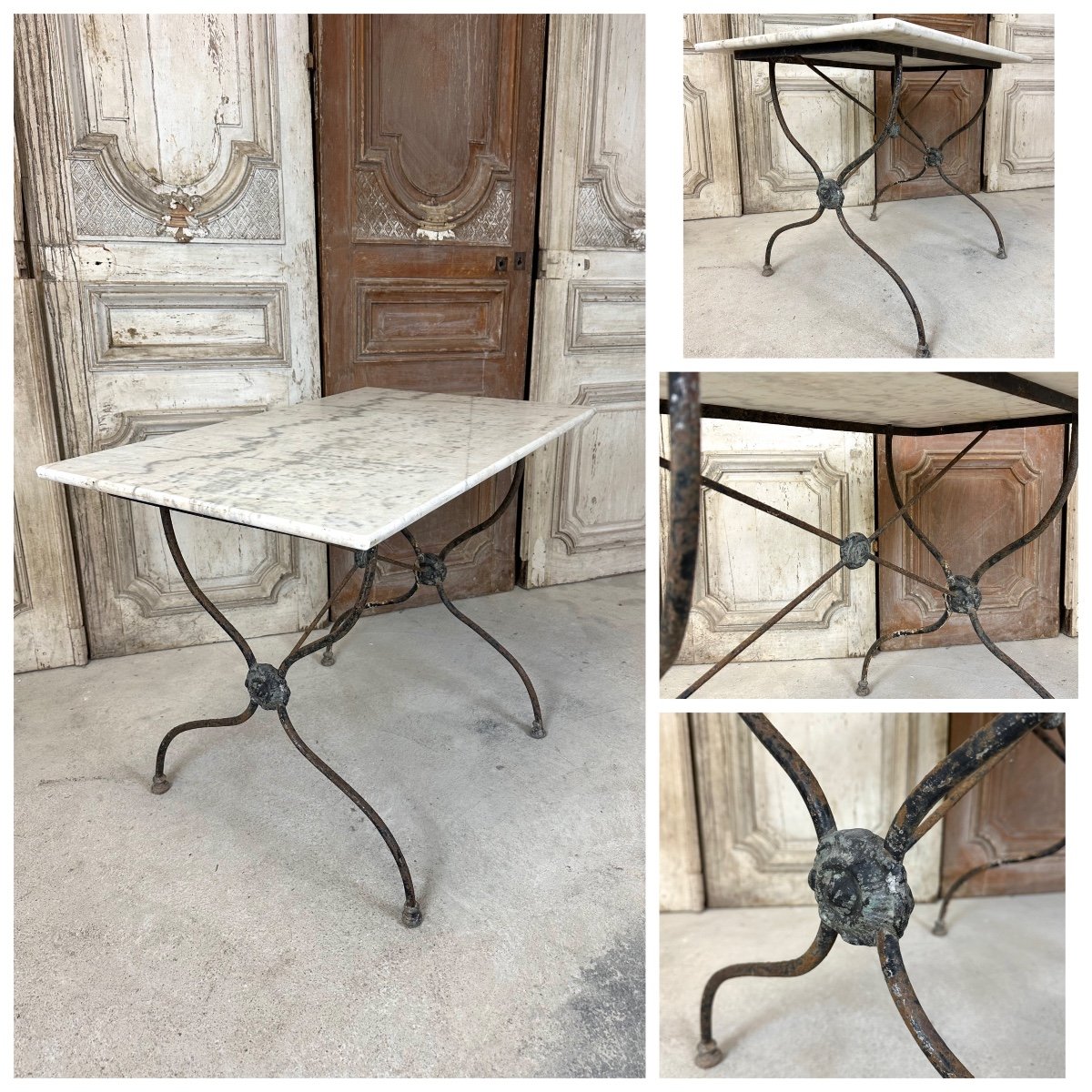 1900s Wrought Iron And Marble Bistro Table