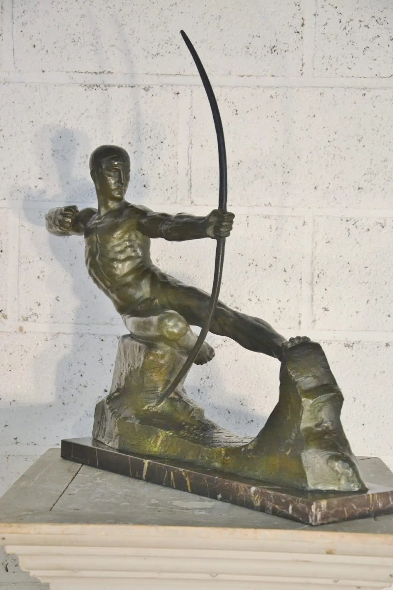 Sculpture En Bronze Art Déco Victor Demanet (1895-1964) « Archer »-photo-1